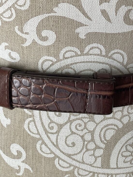 Brown Croc Embossed Leather Belt Gold Buckle Boho Safari Adjustable Size S-L